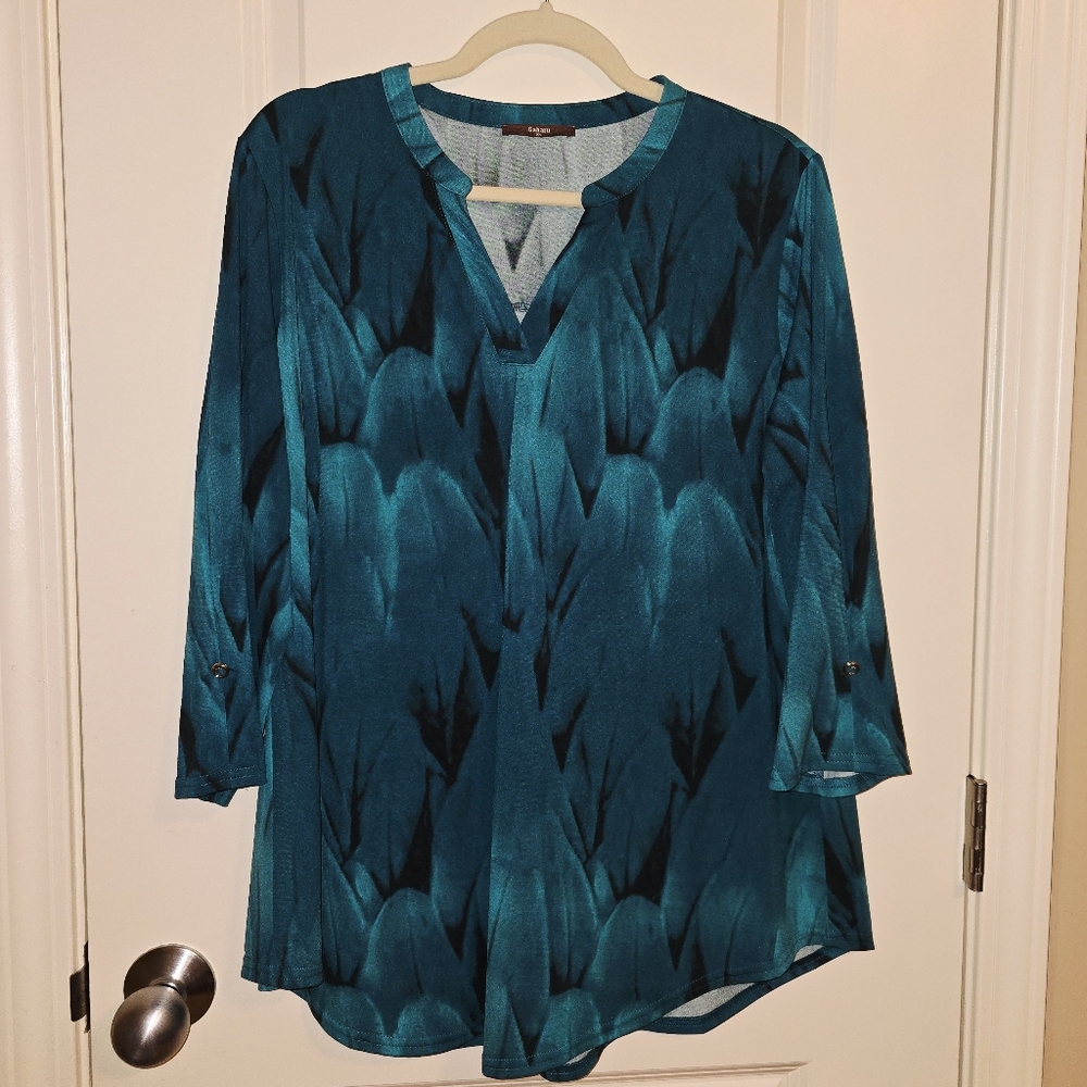 Teal Patterned Women's Tunic Top